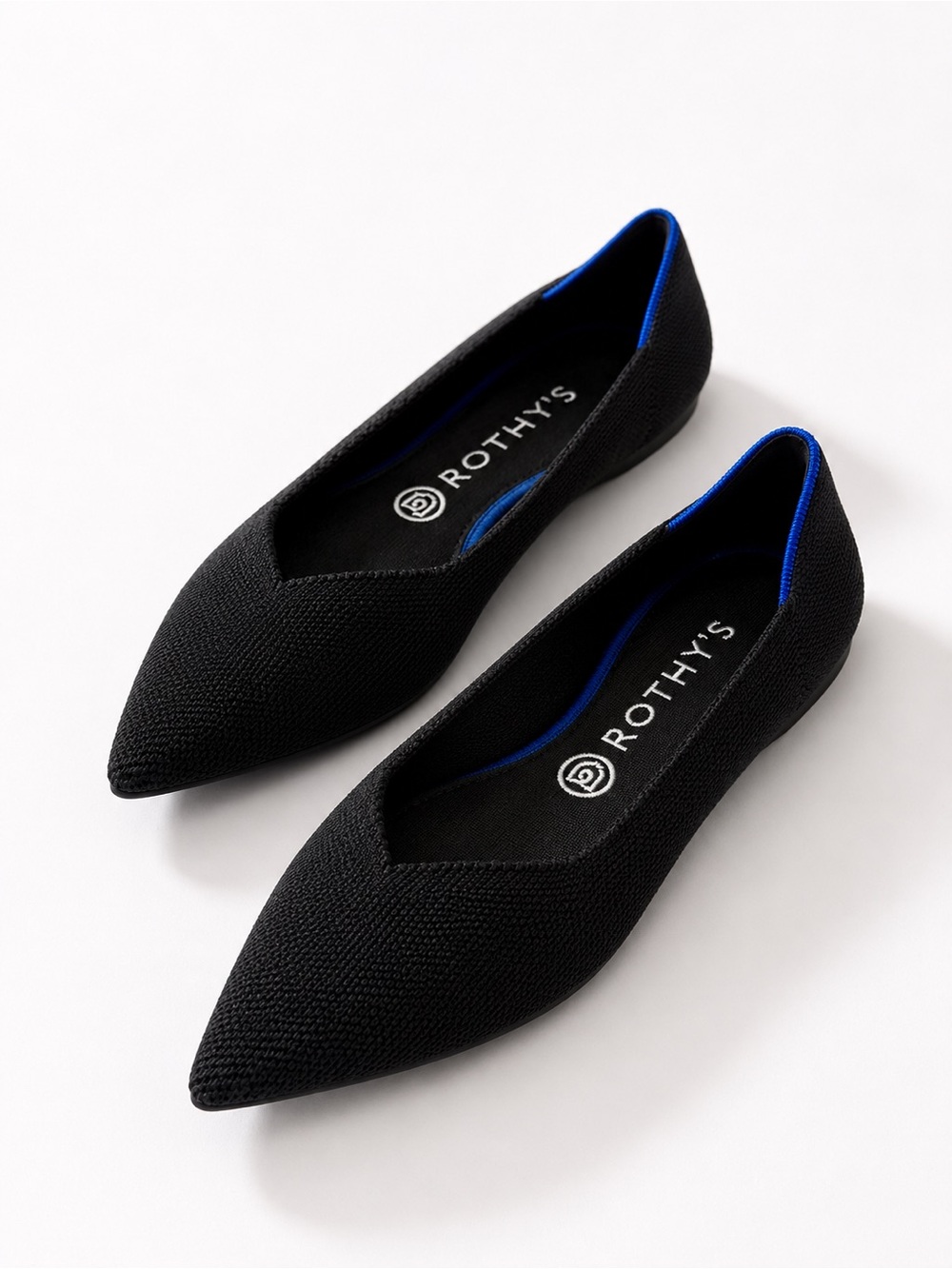 Rothy’s Pointed Toe Flats Black W US 8.5 Removable Insoles Washable Knit Shoes